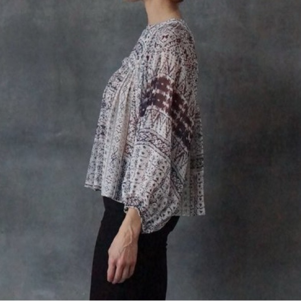 Ulla Johnson Cream and Maroon Bohemian Blouse - Picture 2 of 11